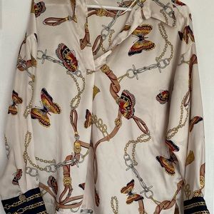 Zara Silk Blouse with chain and Butterfly print